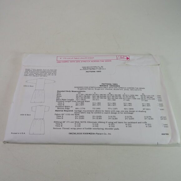 Kwik Sew 1993 sewing pattern UNCUT t-shirt dress - Picture 5 of 7